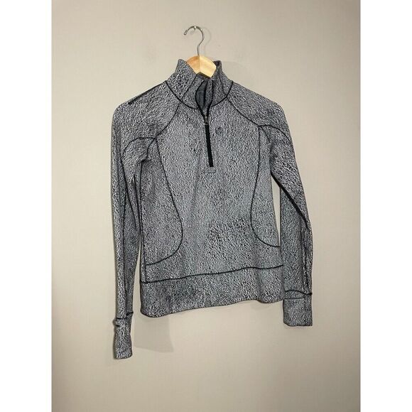 Lululemon Spray Jacquard Black White Rush Hour 1/2 Zip Long Sleeve Top Size 4 - Picture 2 of 5
